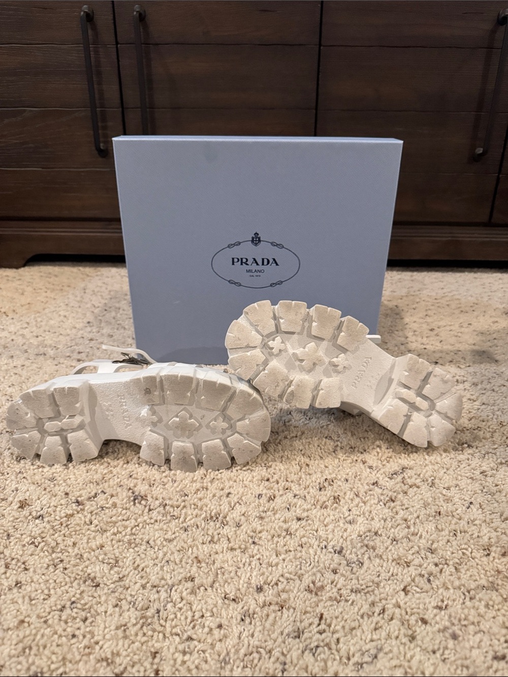Prada Women’s White Chunky Fisherman Sandals with Logo Plaque - Picture 2 of 3